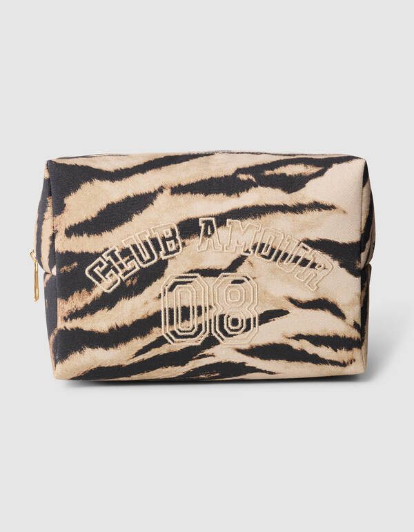 Tiger-Stickerei-Make-Up-Tasche Braun SHOEBY ACCESSOIRES