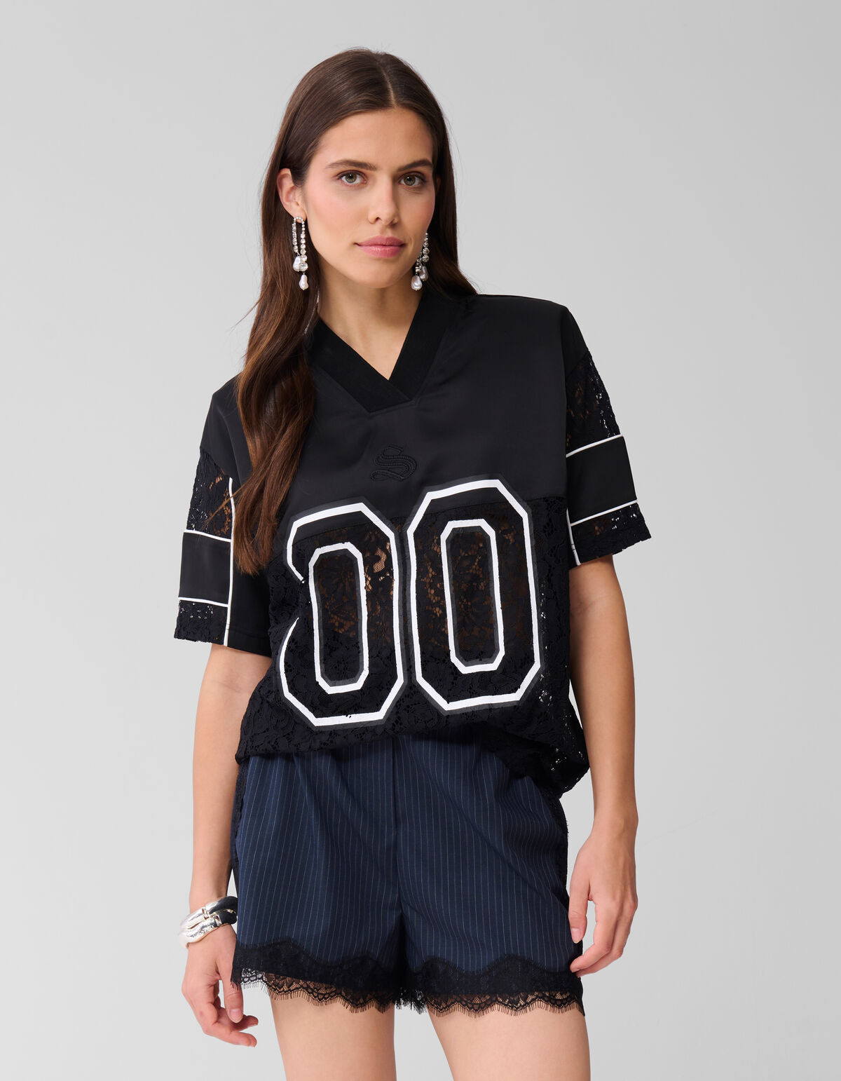 Übergroßes Kanten Baseball-T-Shirt Zwart SHOEBY WOMEN