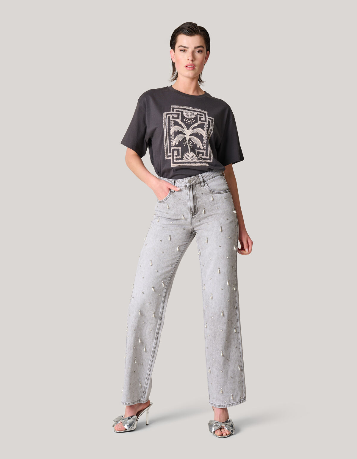Besticktes Puff-T-Shirt Dunkelgrau SHOEBY WOMEN
