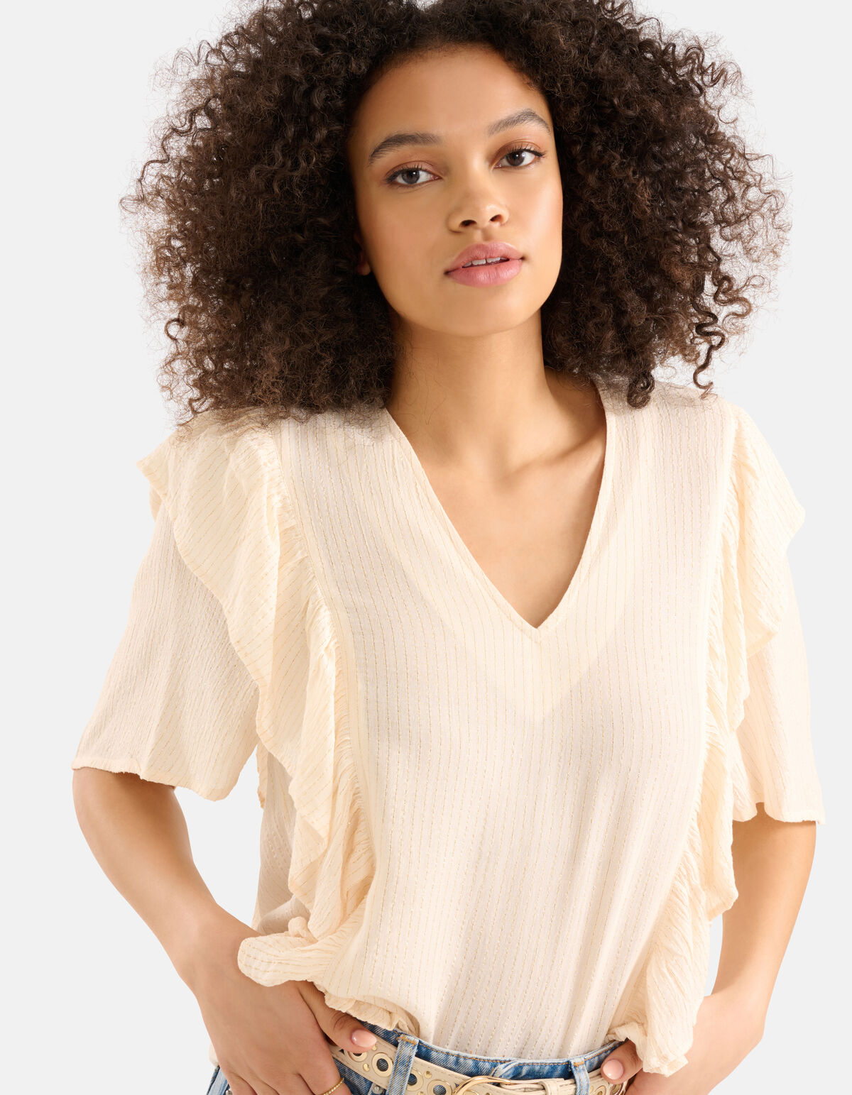 Rüschen-Lurex-Top Off White SHOEBY WOMEN