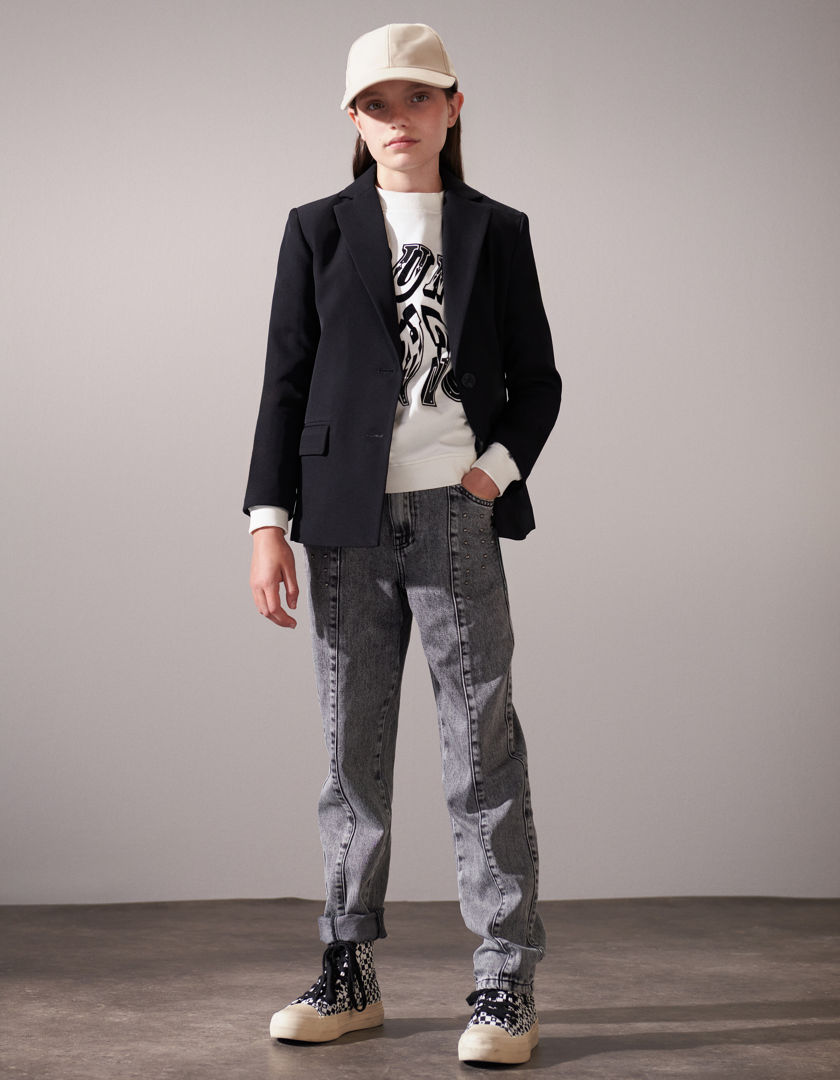 Studs Straight Fit Jeans Dunkelgrau SHOEBY GIRLS