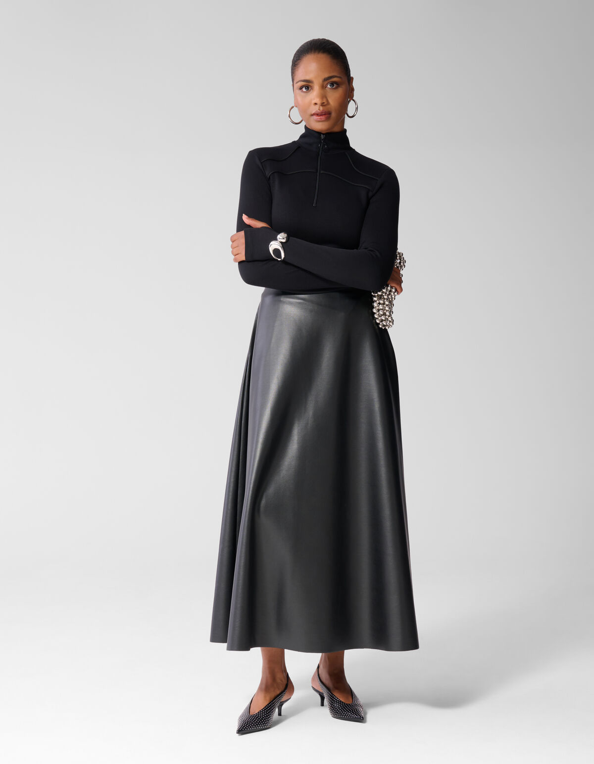 Veganer Maxi-Rock aus Kunstleder schwarz SHOEBY WOMEN