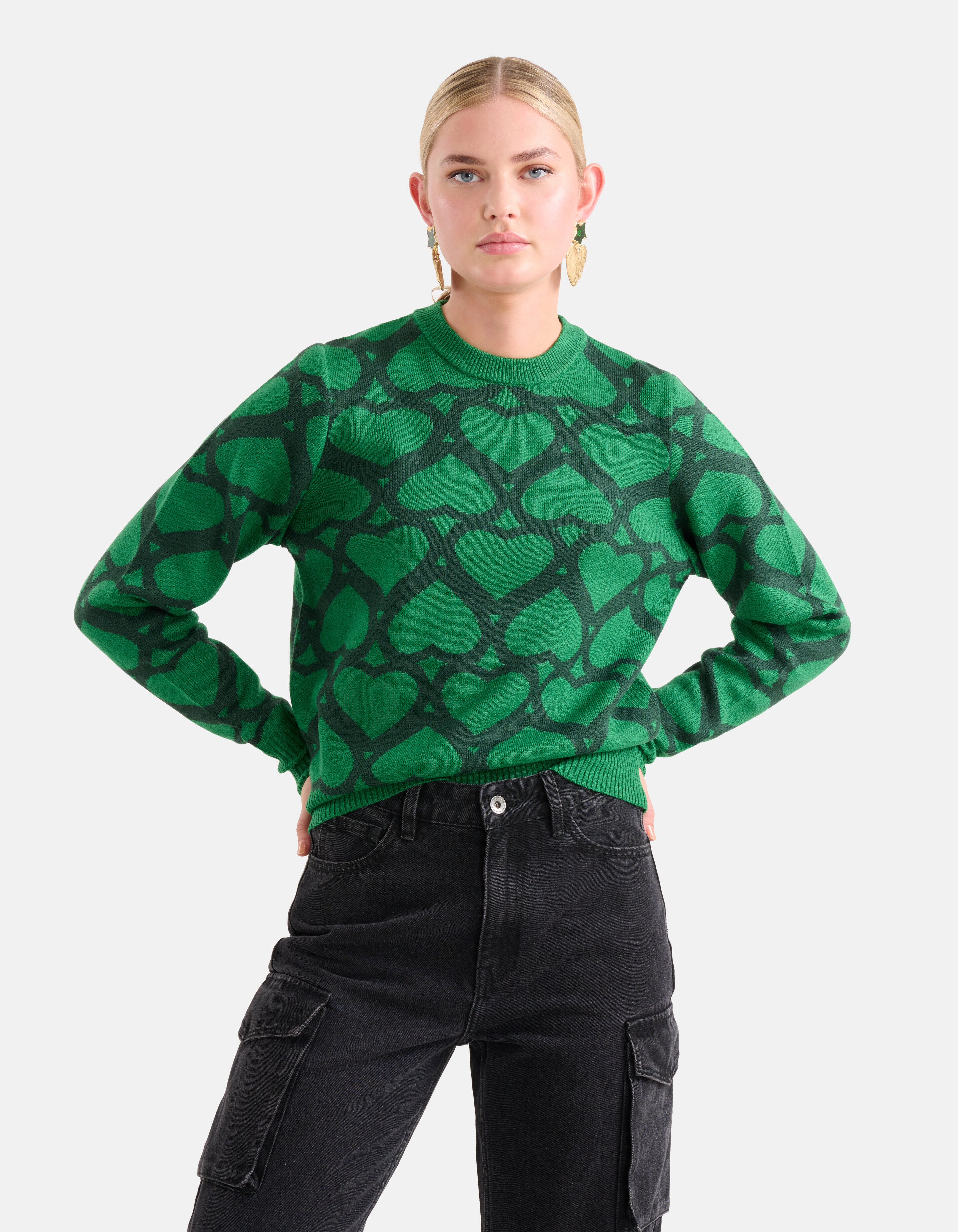 Bedruckter Jacquard-Pullover Grün SHOEBY WOMEN