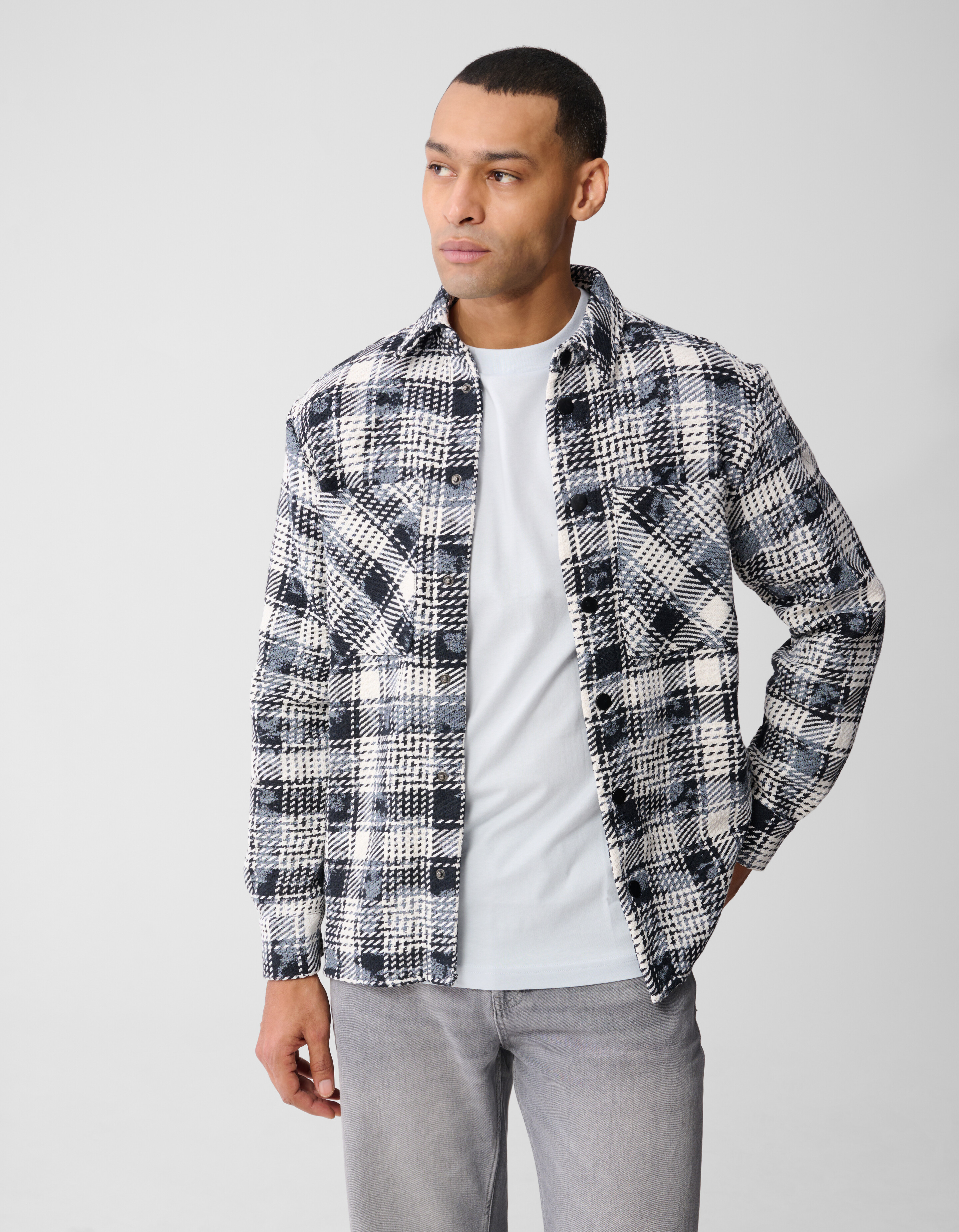 Bedrucktes kariertes Overshirt, blau SHOEBY MEN