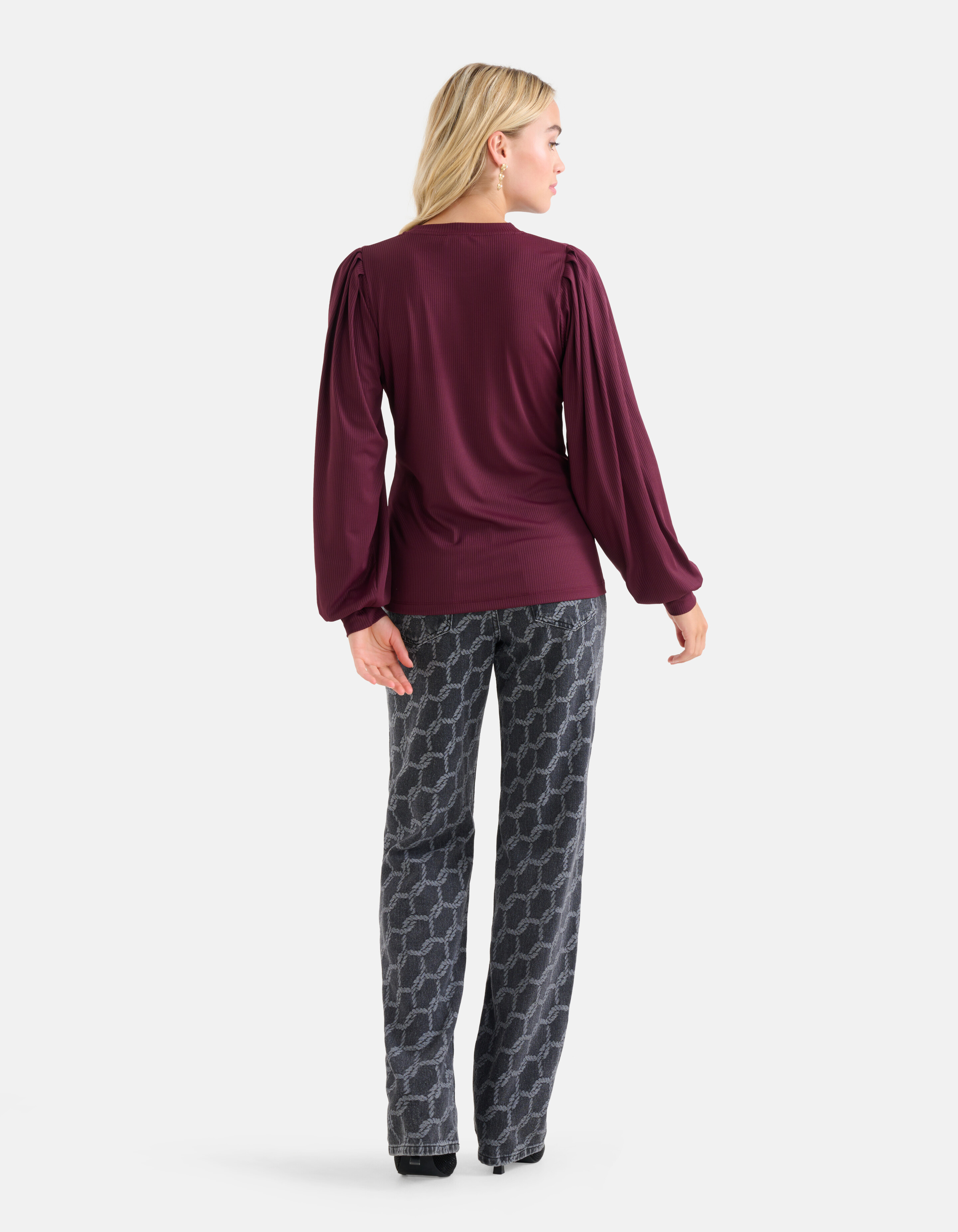 Rippstrick-Langarmshirt Bordeaux SHOEBY WOMEN