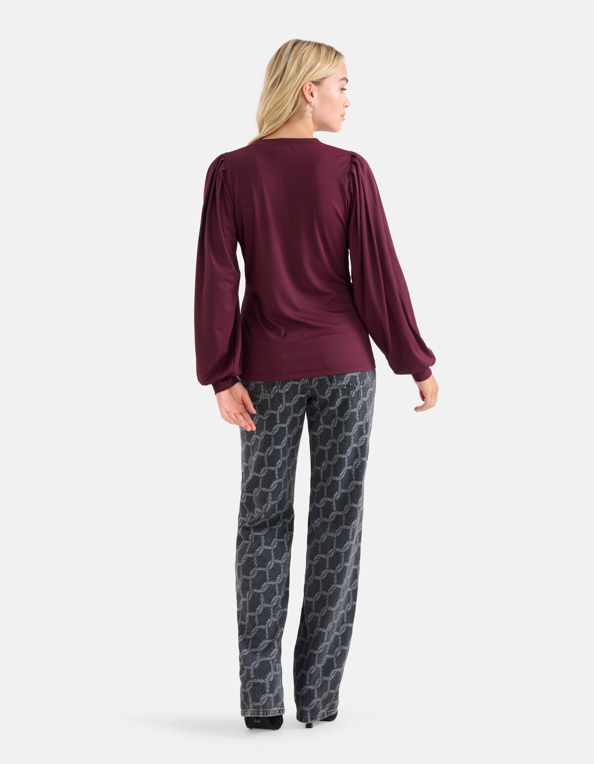 Rippstrick-Langarmshirt Bordeaux SHOEBY WOMEN