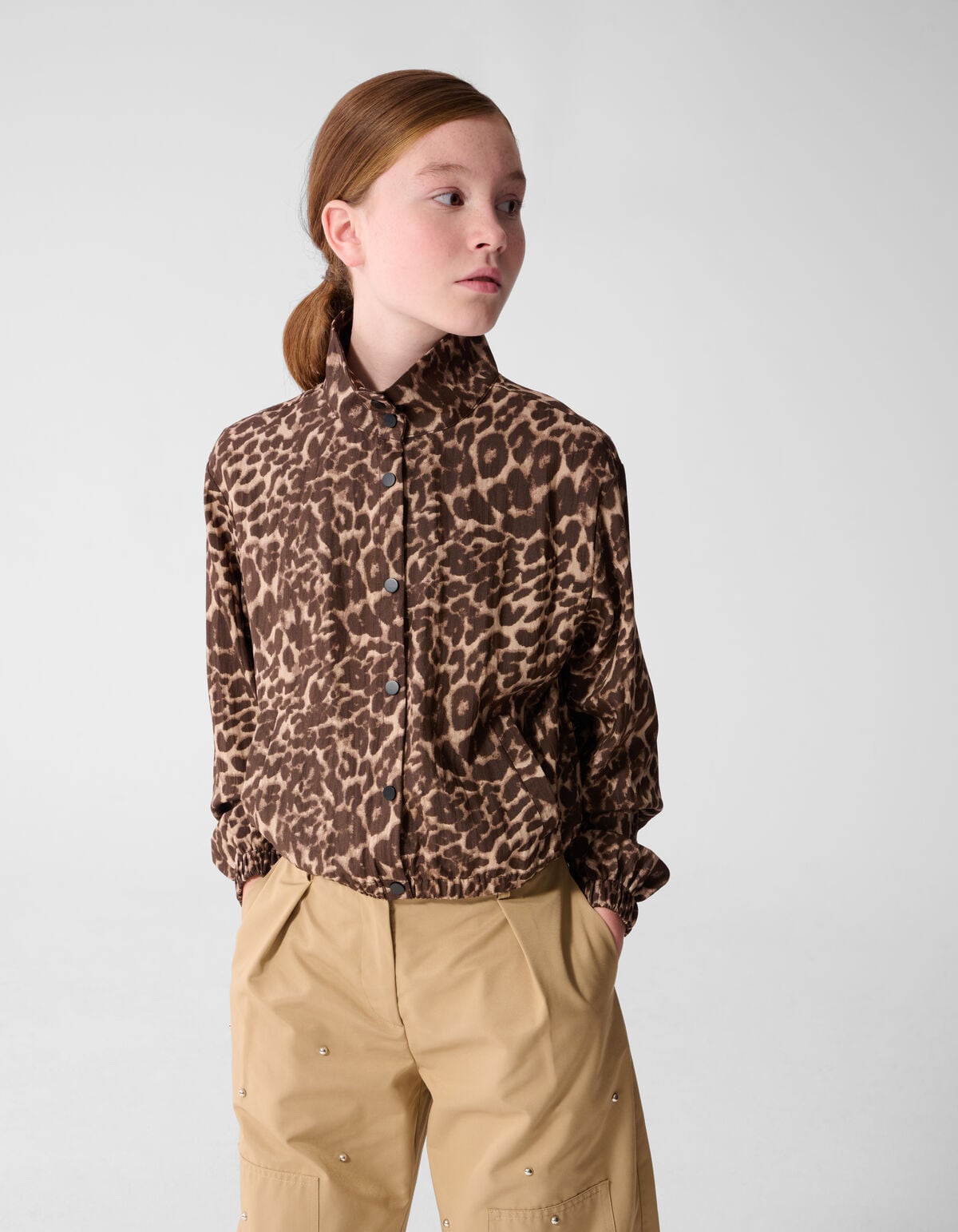 Leopard Funnel Neck Bluse Braun SHOEBY GIRLS