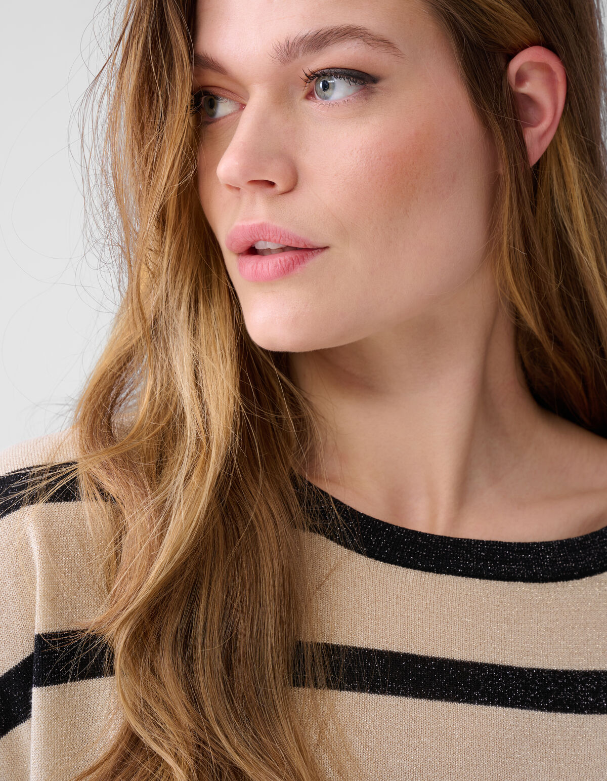 Glitter Gestreept T-shirt Gebroken Wit/Zwart SHOEBY WOMEN