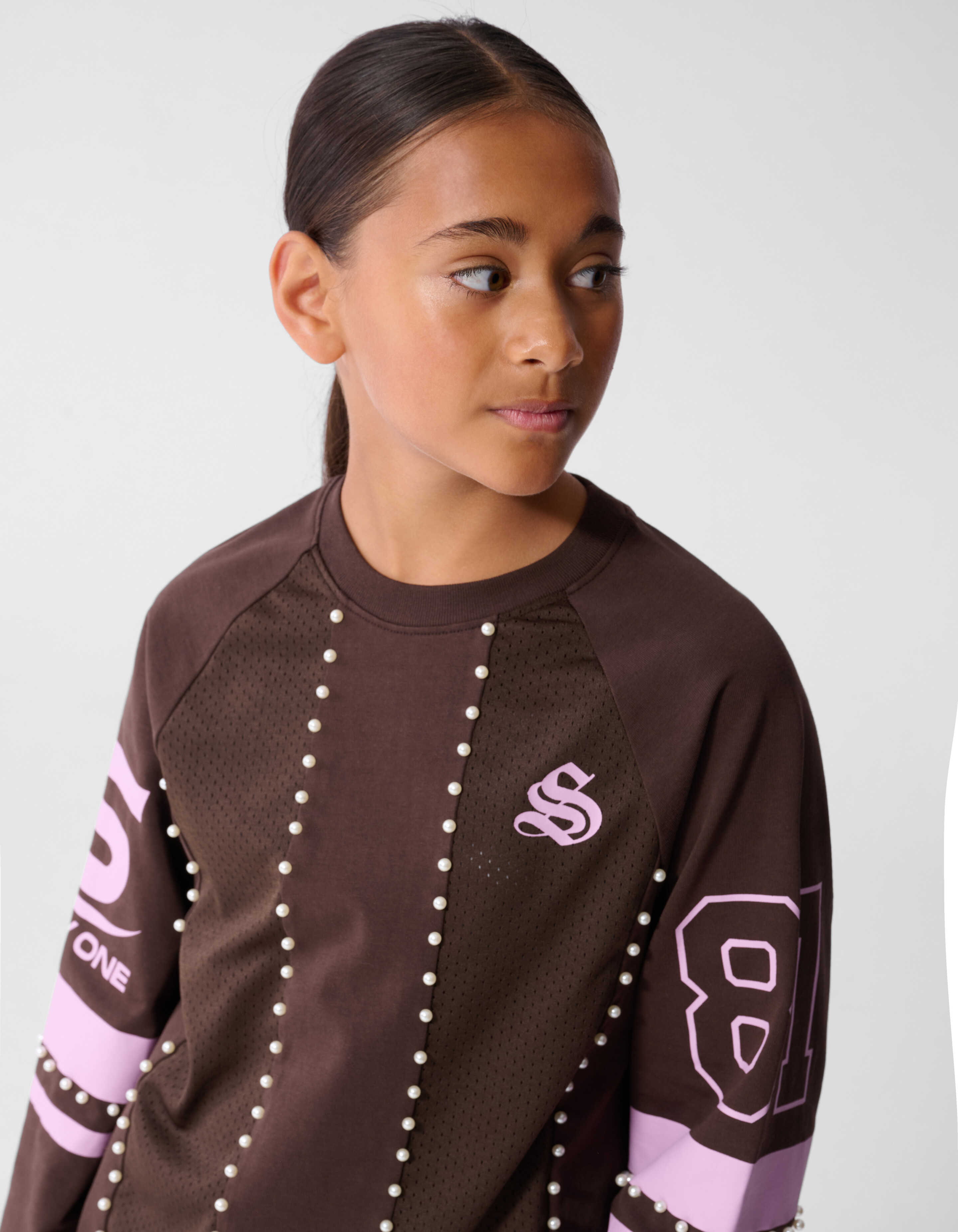 Perlen Mesh Longsleeve Dunkelbraun SHOEBY GIRLS