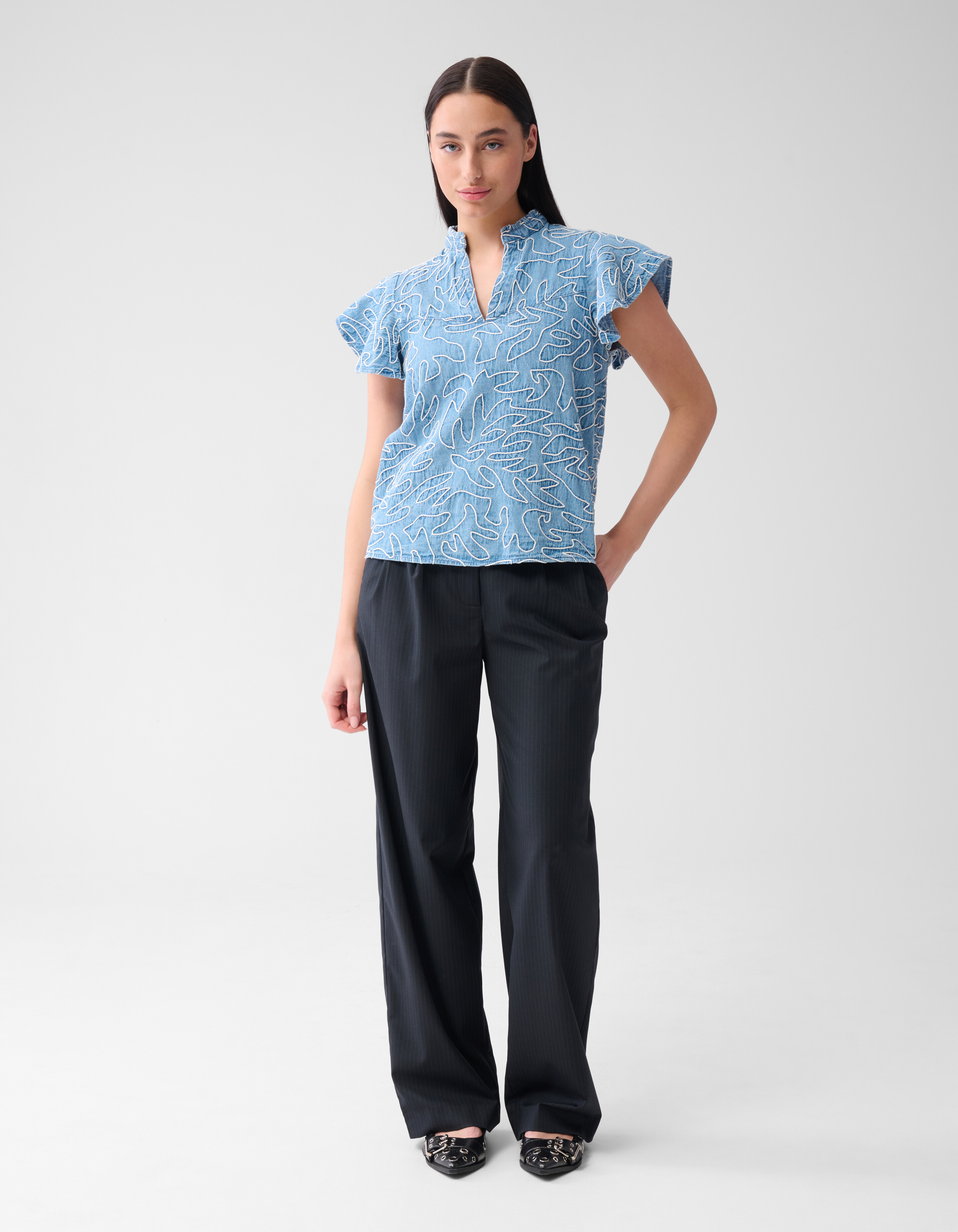 Denim Ruffle Cord Top Blau SHOEBY WOMEN