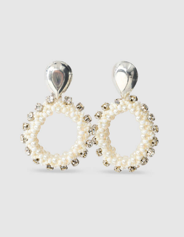 Beaded Oval Ohrringe Gebrochenes Wei&szlig; SHOEBY ACCESSOIRES