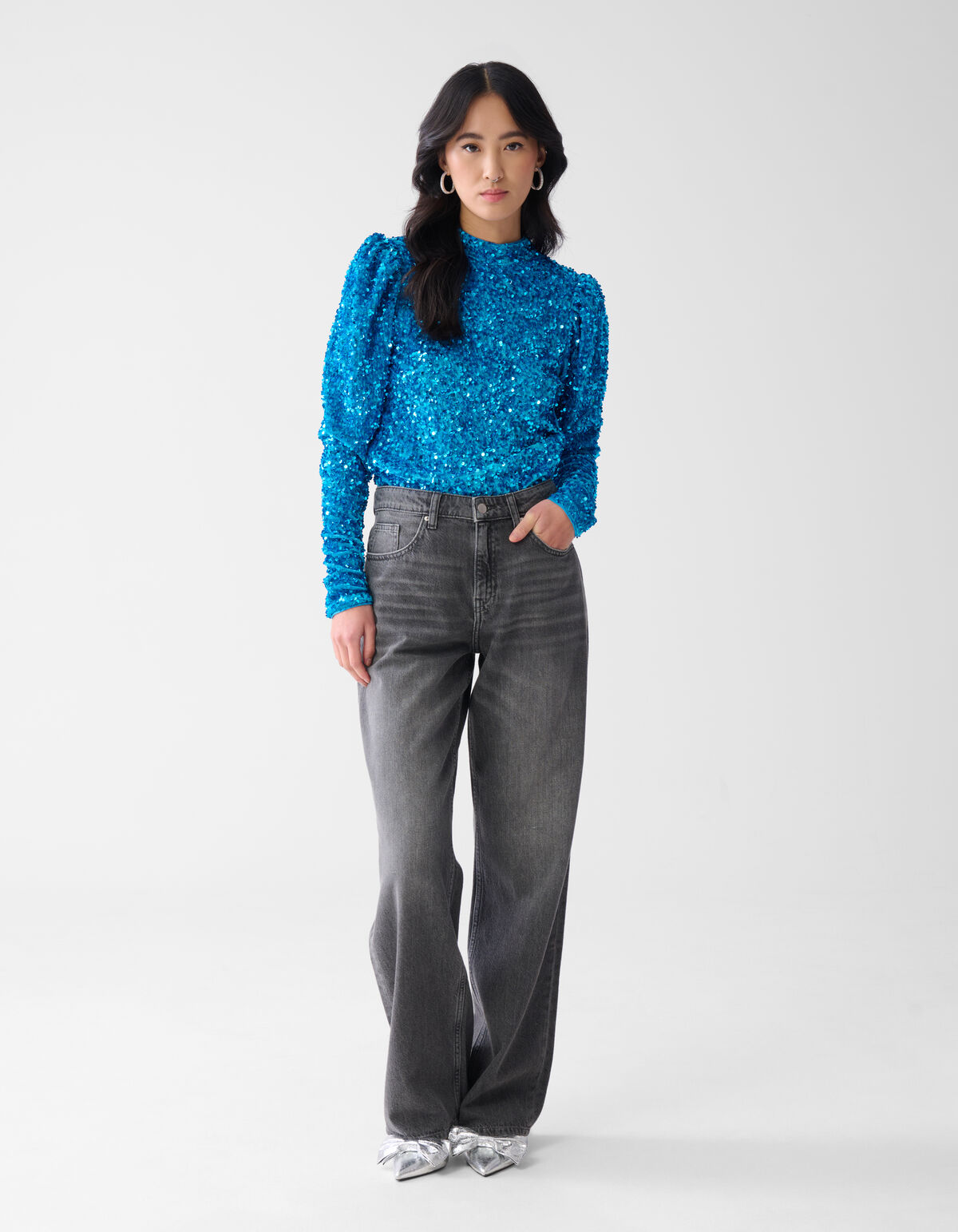 Samt-Pailletten-Top Blau SHOEBY WOMEN