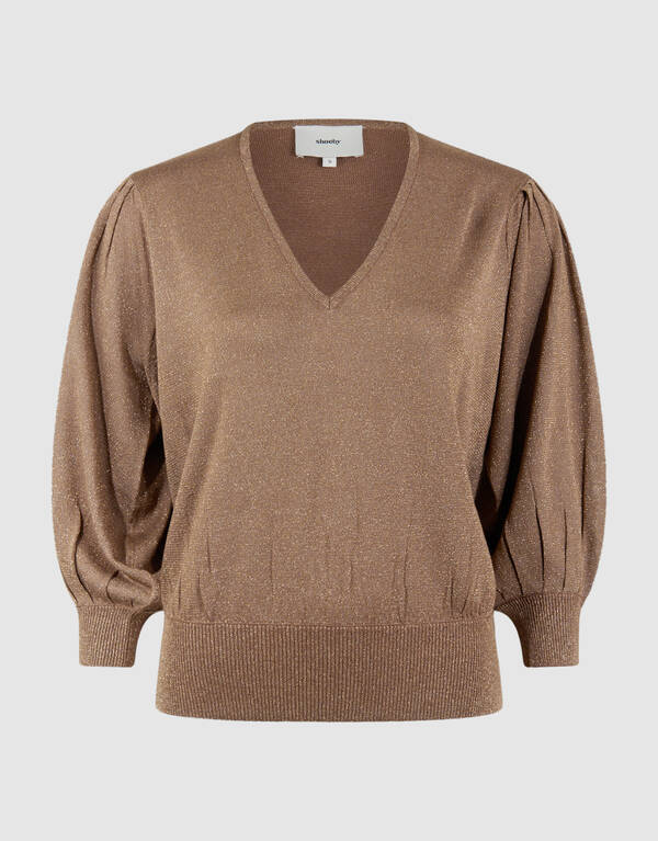 Glitzer-Pullover mit V-Ausschnitt Braun SHOEBY WOMEN