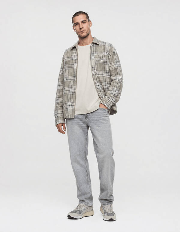 Hellgr&uuml;nes kariertes Overshirt Rei&szlig;verschluss SHOEBY MEN