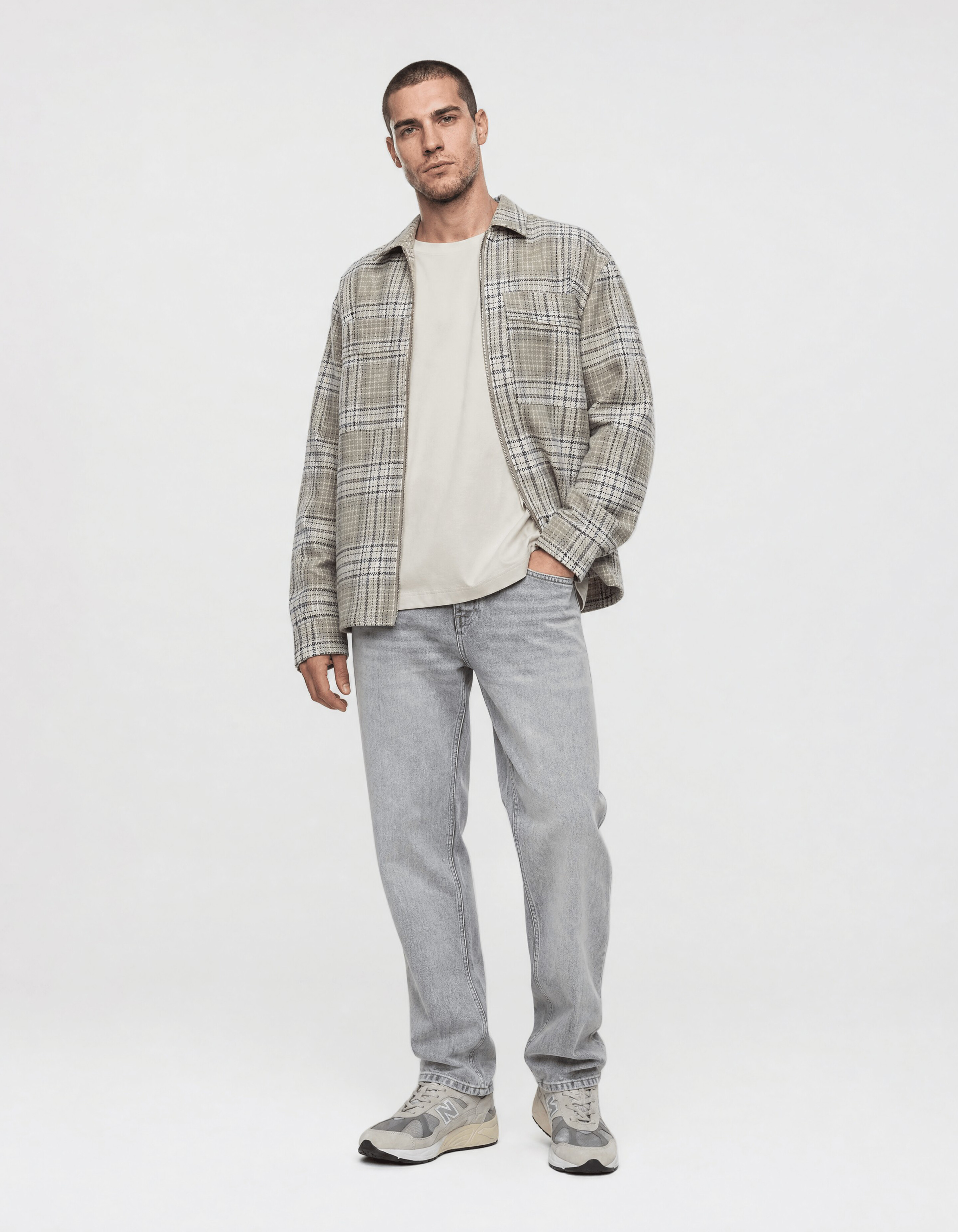 Hellgr&uuml;nes kariertes Overshirt Rei&szlig;verschluss SHOEBY MEN