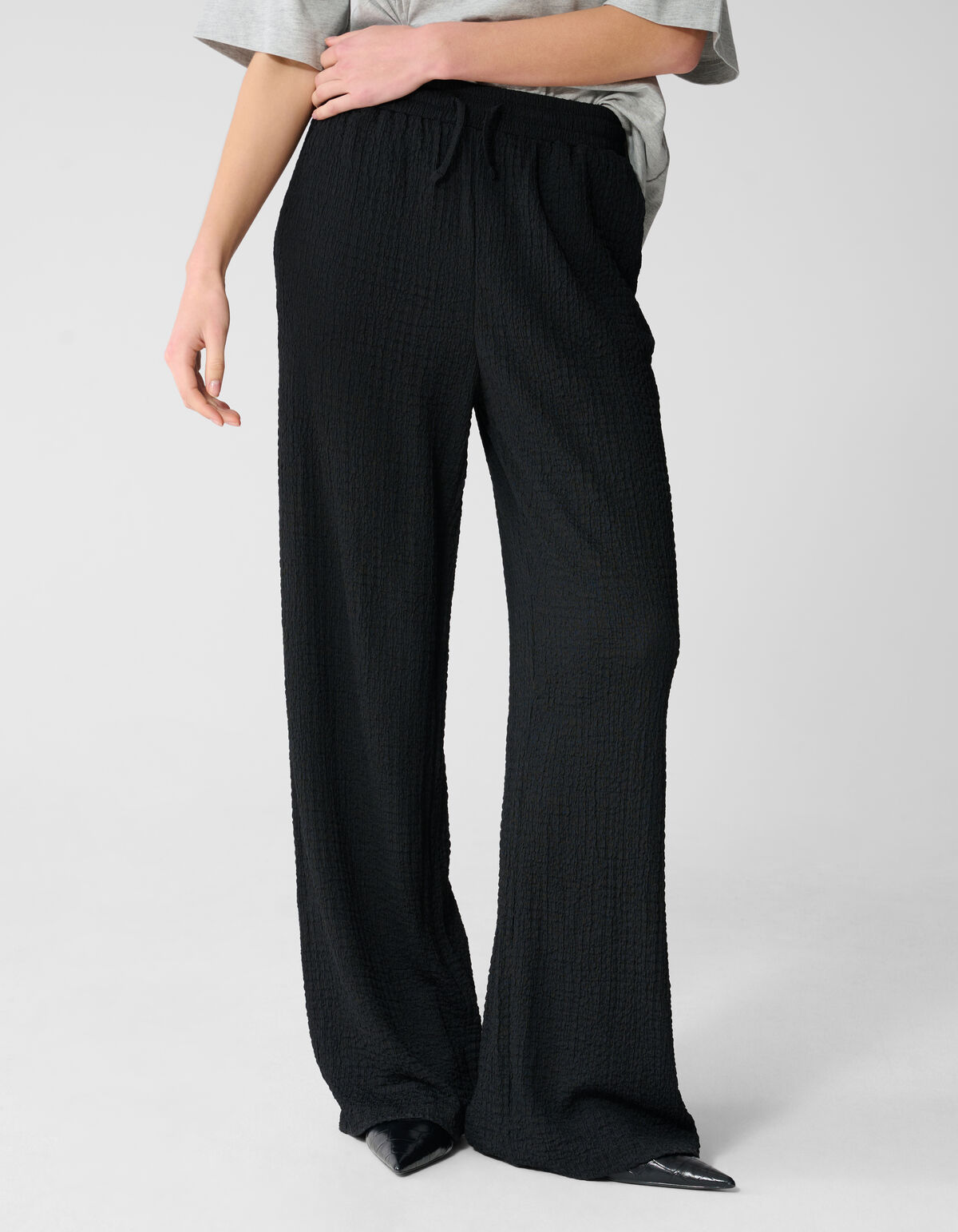 Crinkle-Hose mit weitem Bein, schwarz SHOEBY WOMEN