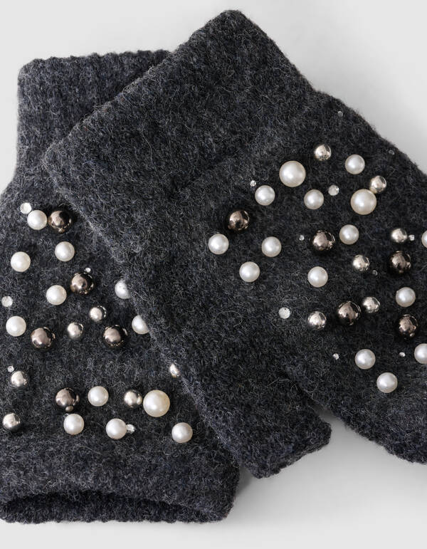 Beaded Fingerless Handschuhe Dunkelgrau SHOEBY ACCESSOIRES