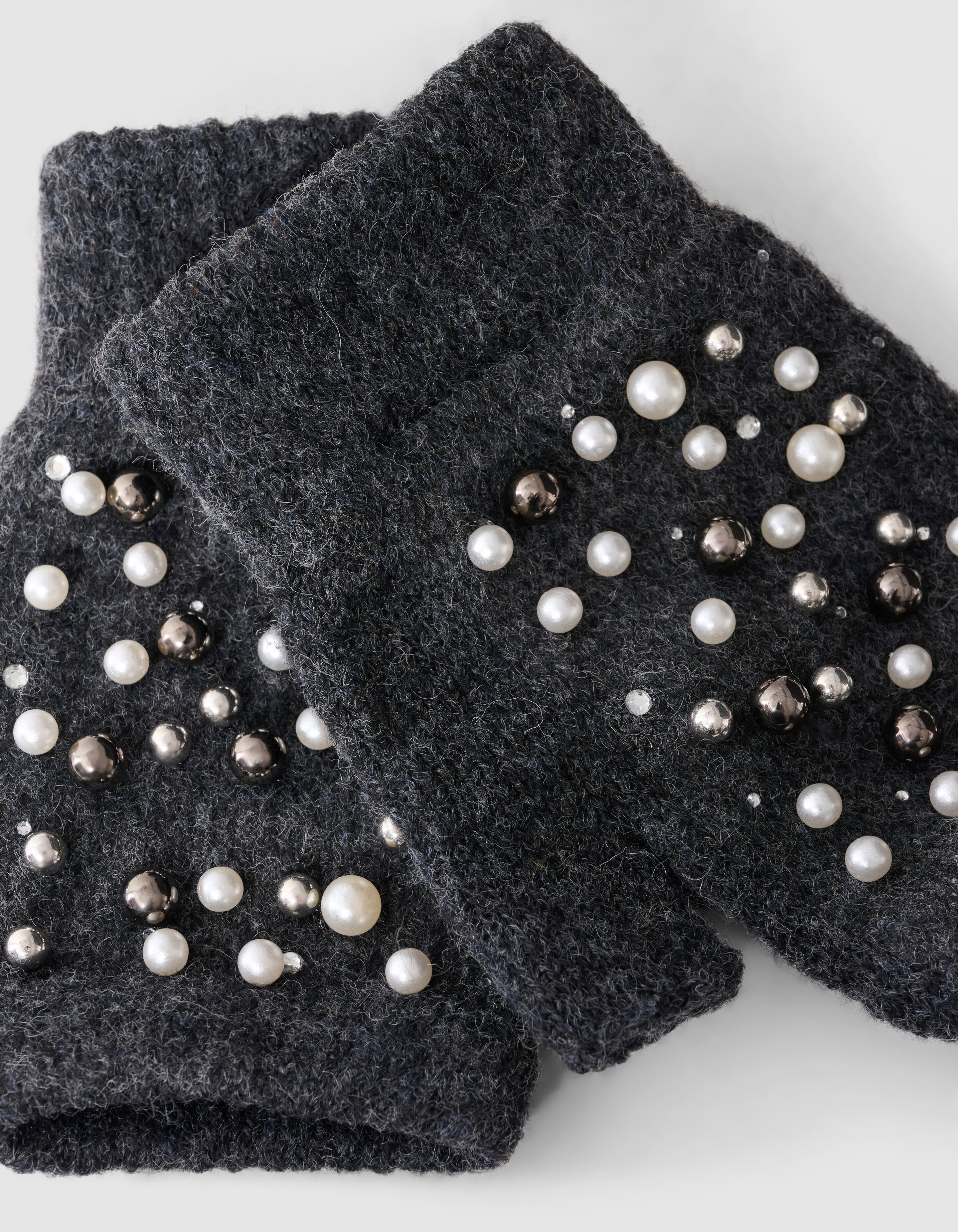 Beaded Fingerless Handschuhe Dunkelgrau SHOEBY ACCESSOIRES