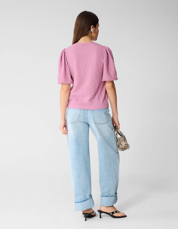 Crinkle-Top mit V-Ausschnitt in Rosa SHOEBY WOMEN