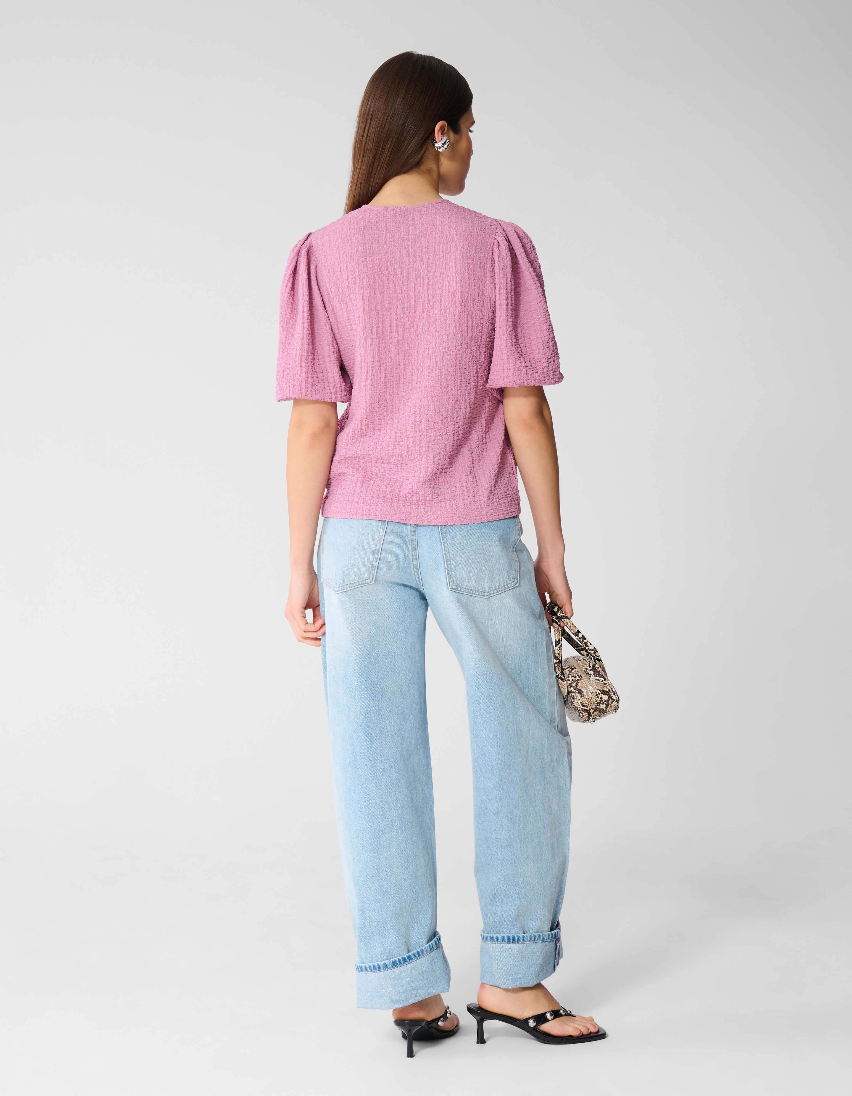 Crinkle-Top mit V-Ausschnitt in Rosa SHOEBY WOMEN