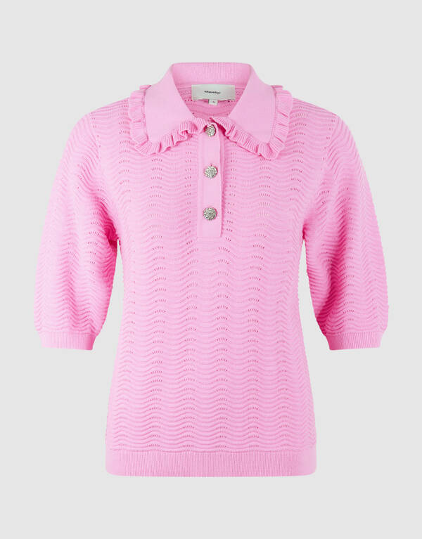 Gestricktes R&uuml;schen-Poloshirt Rosa SHOEBY WOMEN