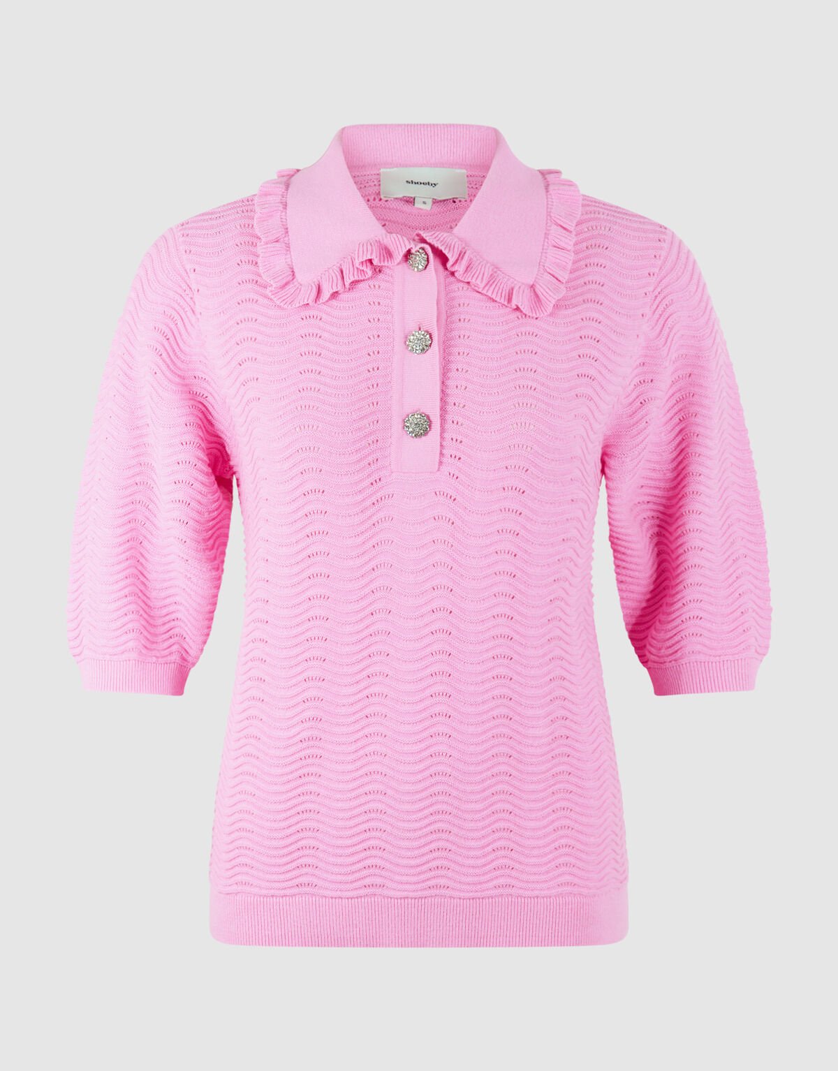 Gestricktes R&uuml;schen-Poloshirt Rosa SHOEBY WOMEN