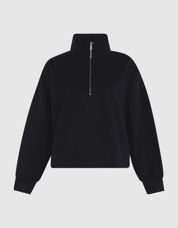 Oversized Fit Pullover mit Rei&szlig;verschluss Schwarz SHOEBY WOMEN