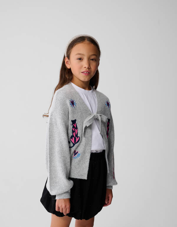 Gestickte Strickweste Grau SHOEBY GIRLS
