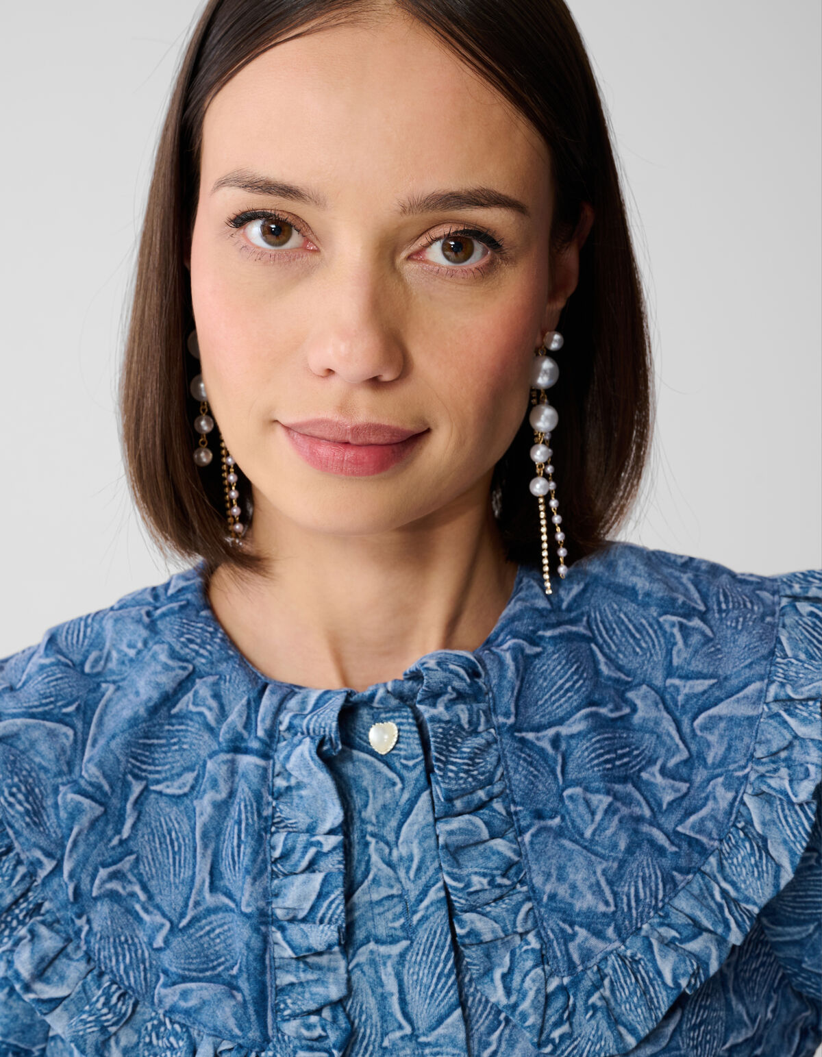 Jeansbluse mit großem Kragen, Blau SHOEBY WOMEN
