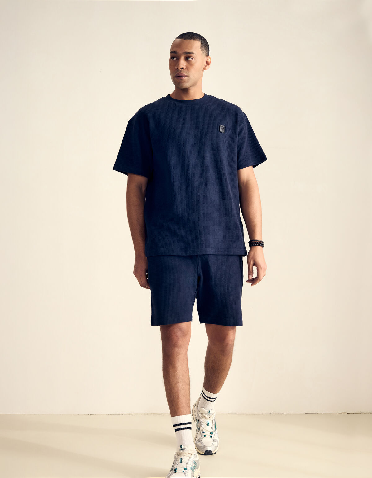 Waffelstruktur-T-Shirt Dunkelblau SHOEBY MEN