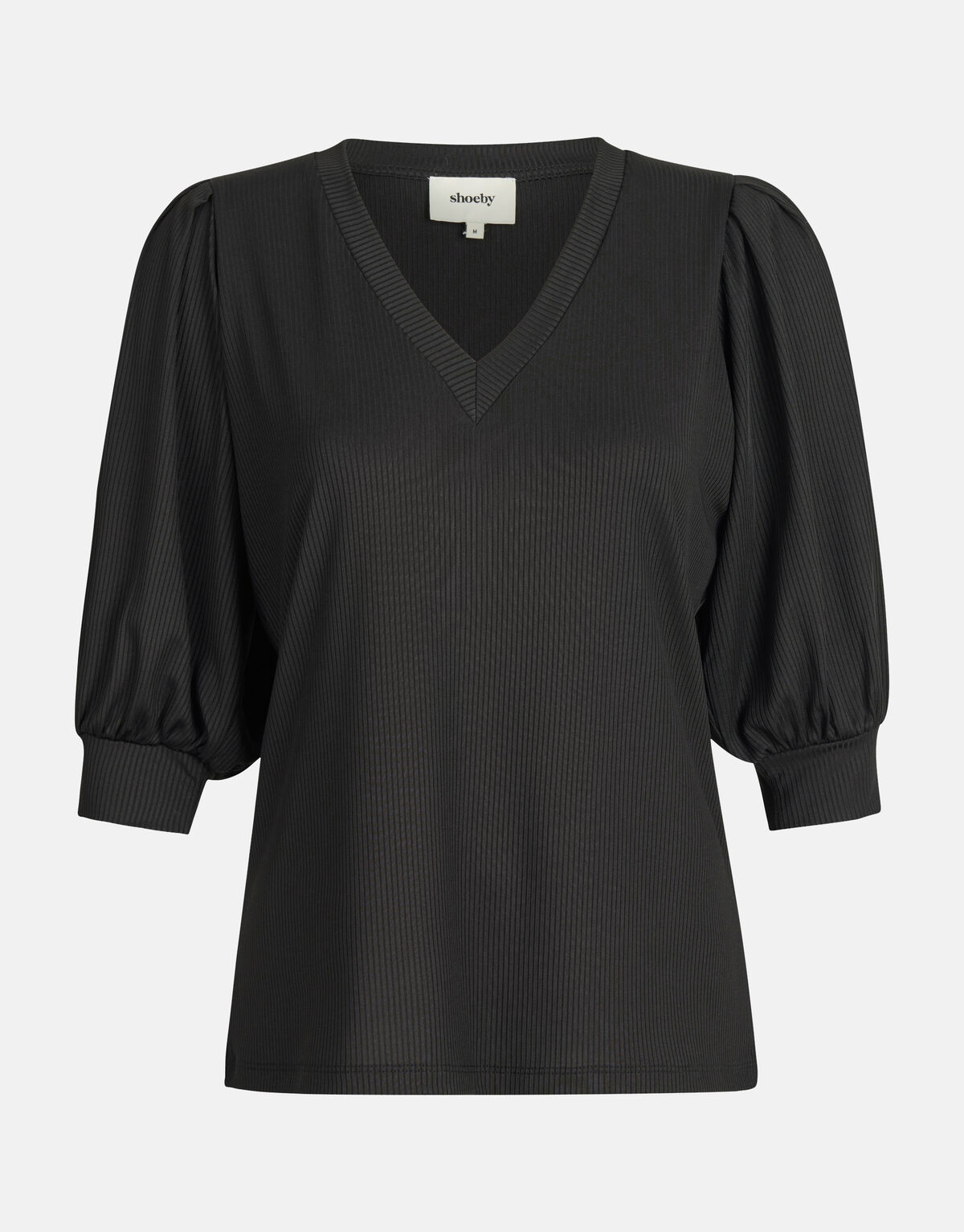Rippen-V-Ausschnitt-Top Schwarz SHOEBY WOMEN