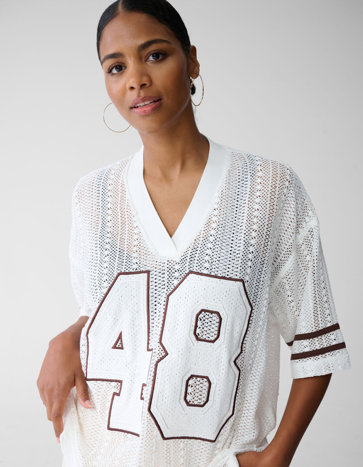 Übergrößen-Baseball-T-Shirt Gebrochenes Weiß Von F SHOEBY WOMEN