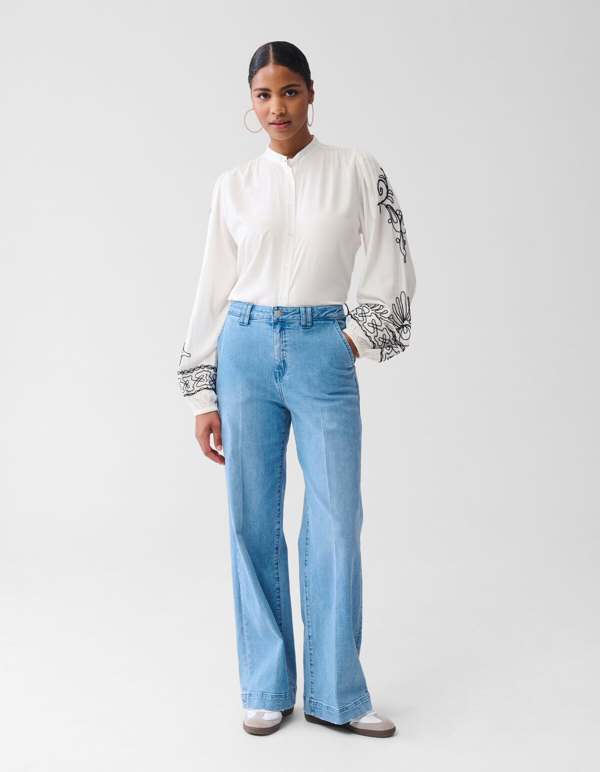 Cord-Stickerei Bluse Gebroken Wit SHOEBY WOMEN