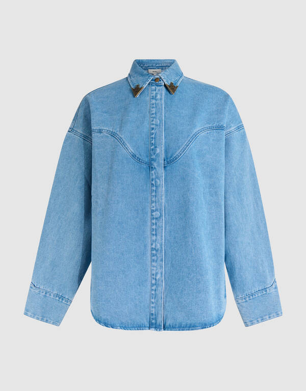 &Uuml;bergro&szlig;e Denim-Bluse Mediumstone SHOEBY WOMEN