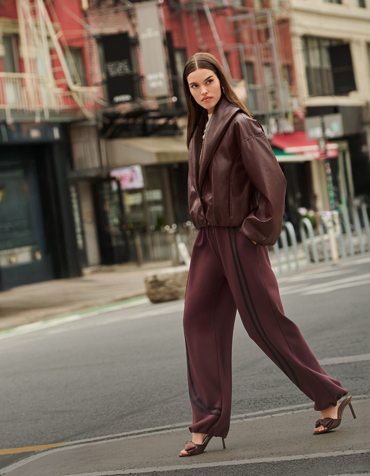Stripe Jogger Wide Leg Hose Dunkelrot SHOEBY WOMEN