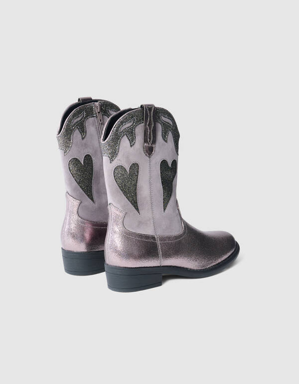 Gl&auml;nzende Herz-Stiefel Silber SHOEBY SHOES