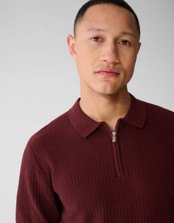 Gestricktes Zip-Poloshirt Dunkelrot SHOEBY MEN