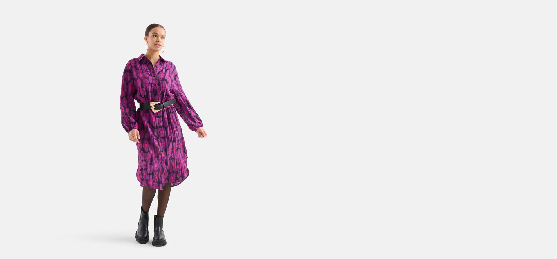 Langes Kleid mit Leopardenmuster Violett EKSEPT
