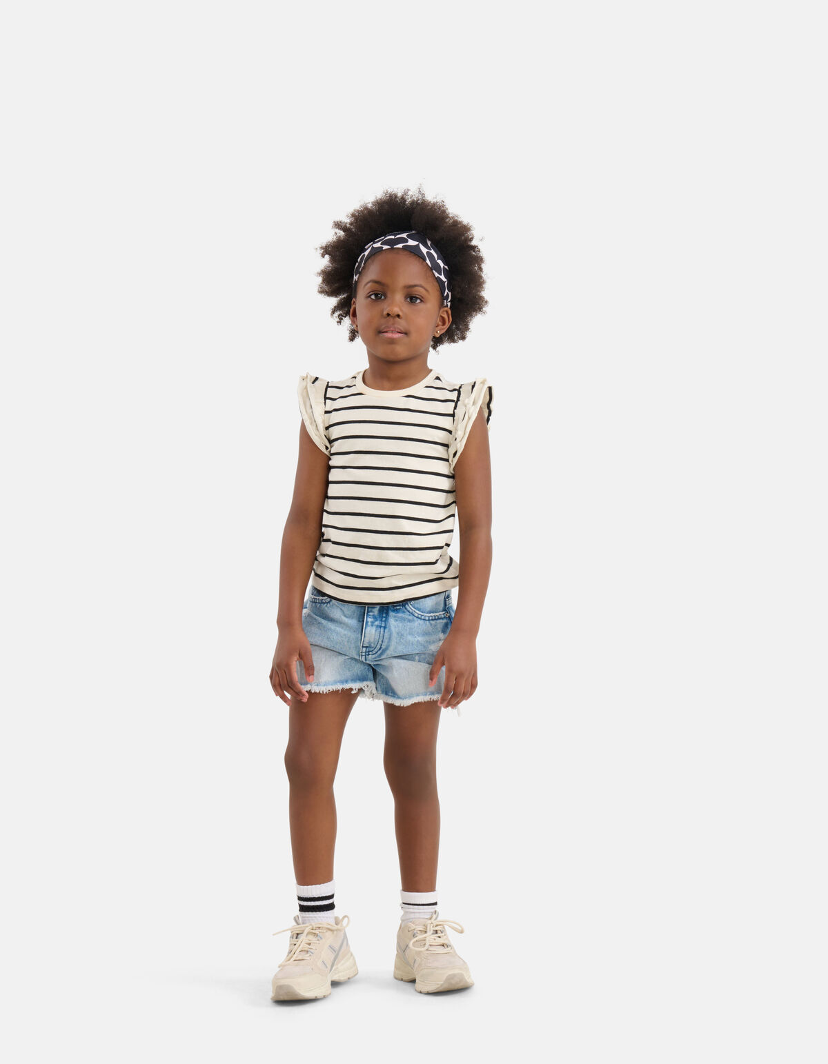 Gestreepte Ruffle Top Wit/Zwart SHOEBY GIRLS