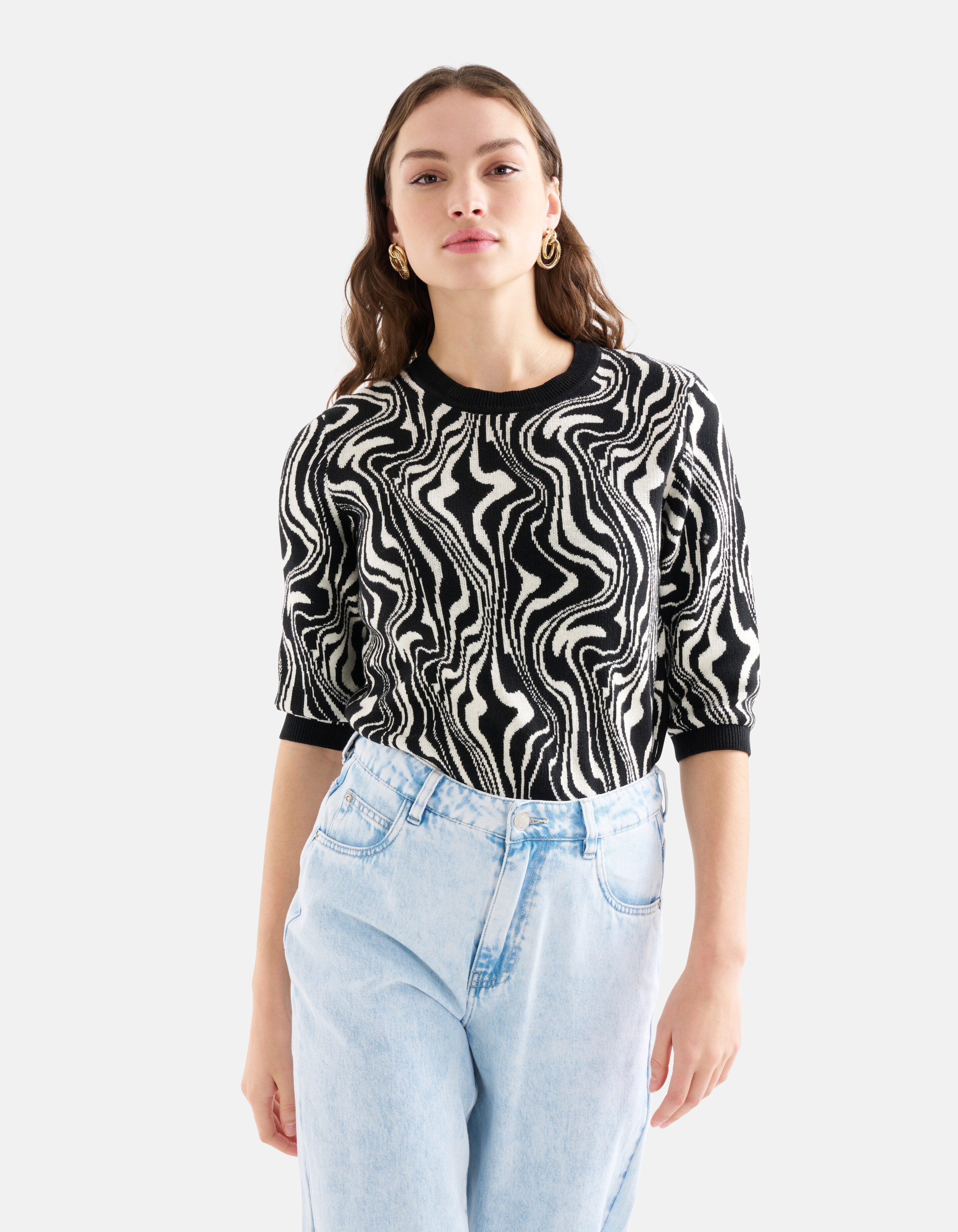 Jacquard Swirl Pullover Schwarz/Weiß SHOEBY WOMEN