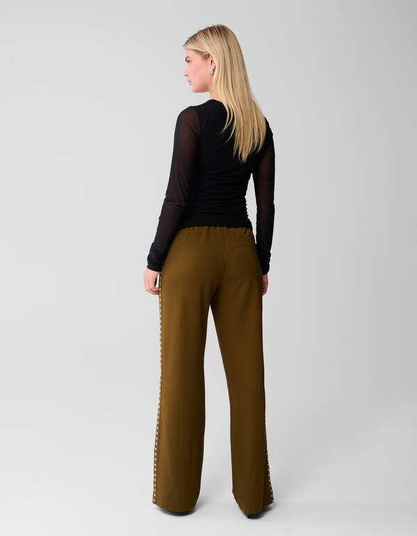 Hose mit weitem Bein und Nietenband in Khaki SHOEBY WOMEN