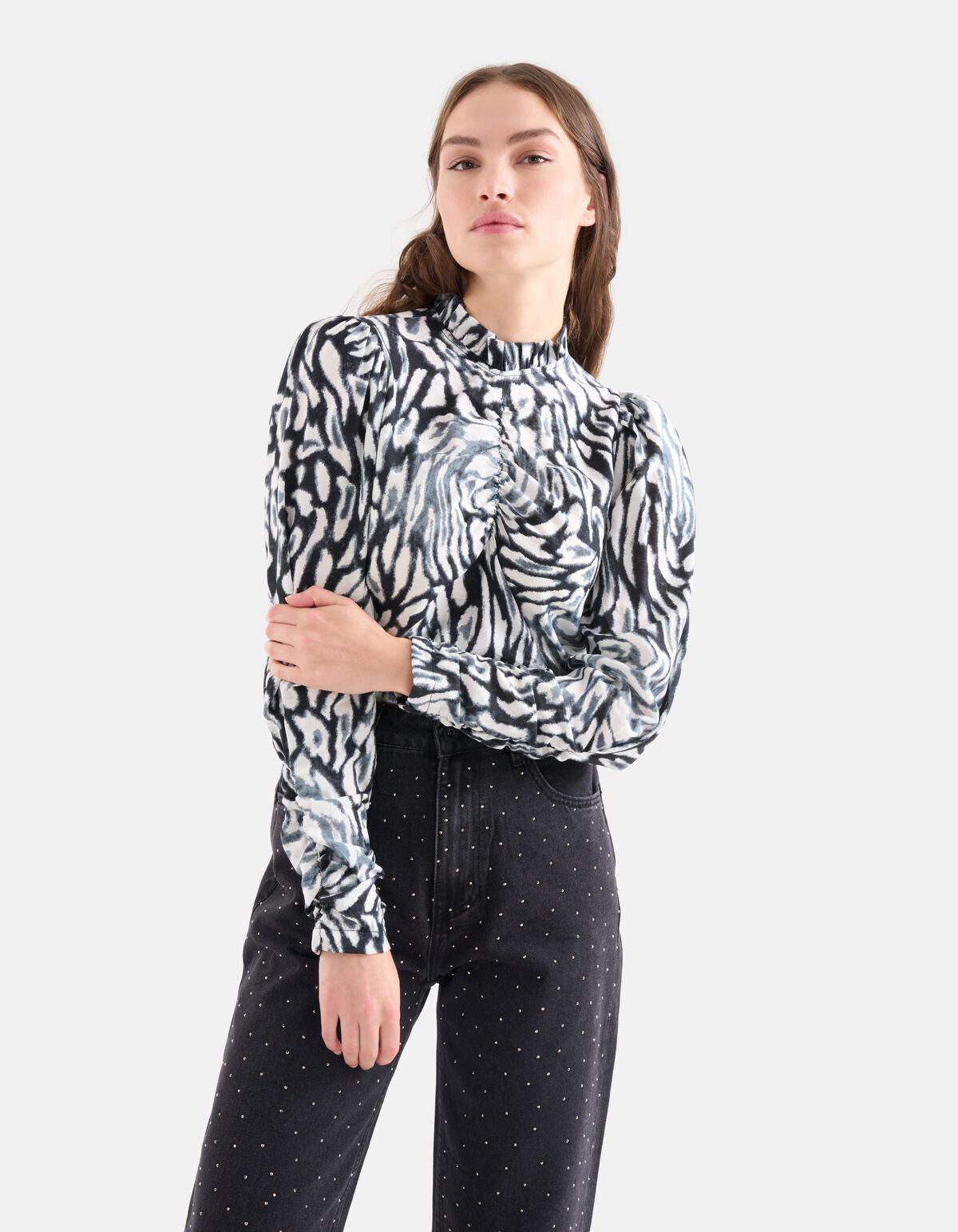 Top mit Puffärmeln und Druck SHOEBY WOMEN