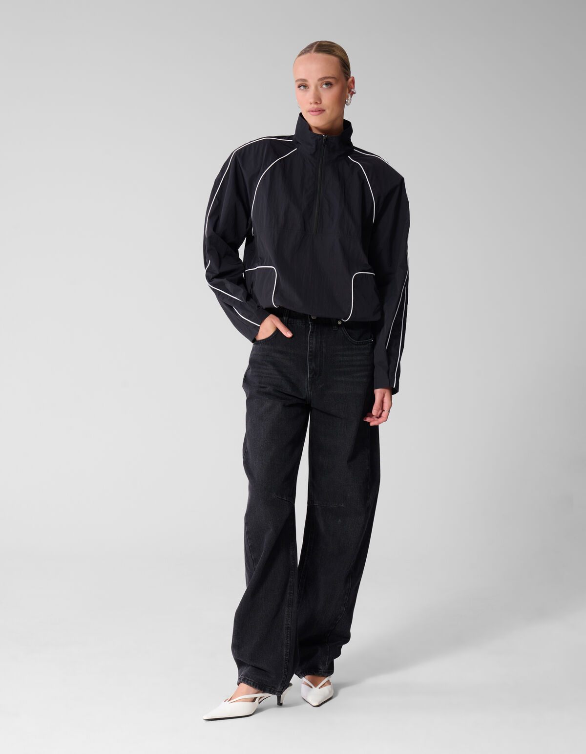 Relaxed Fit Piping Bluse Schwarz SHOEBY WOMEN