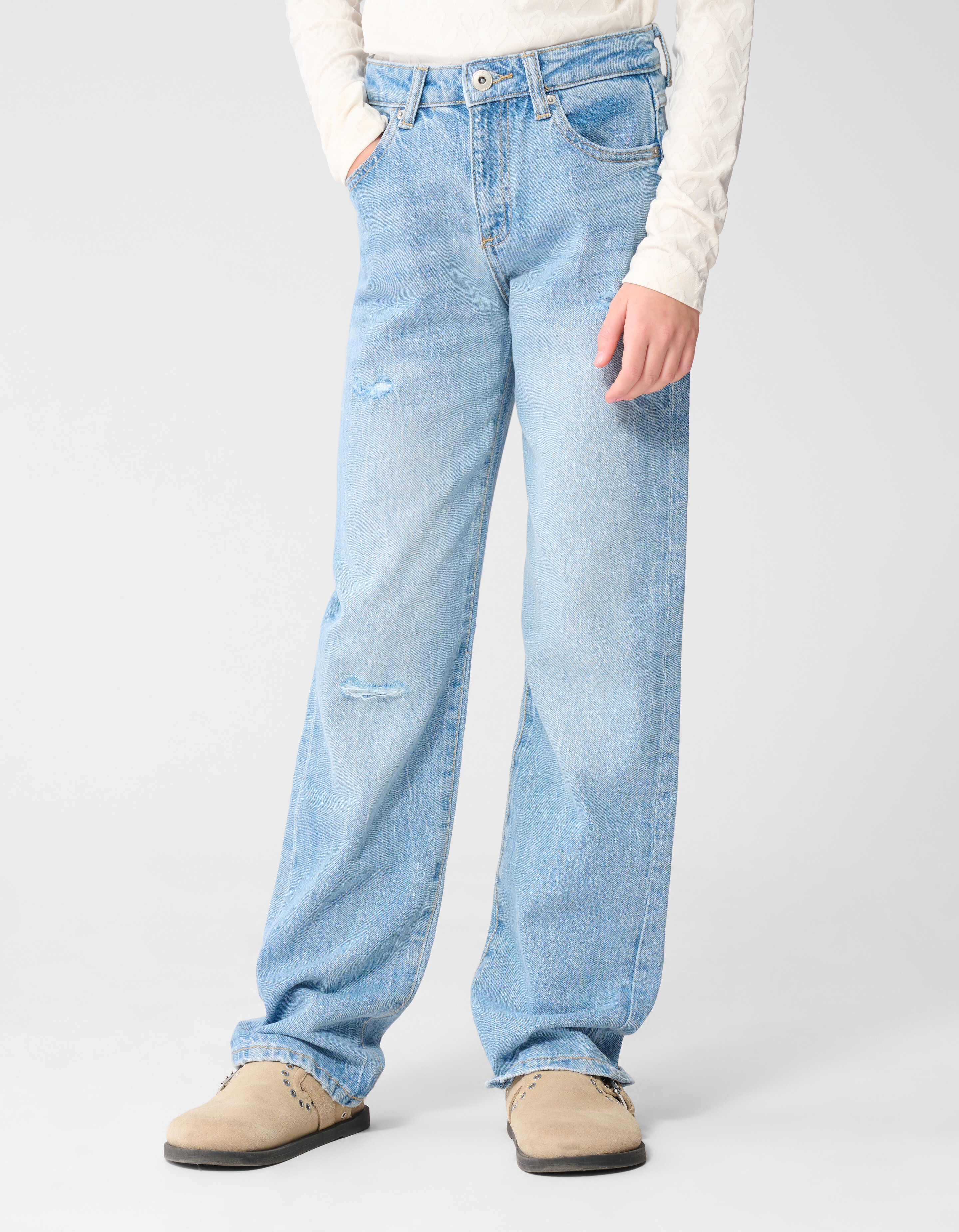 Zerst&ouml;rte Straight Leg Jeans Blauw SHOEBY GIRLS