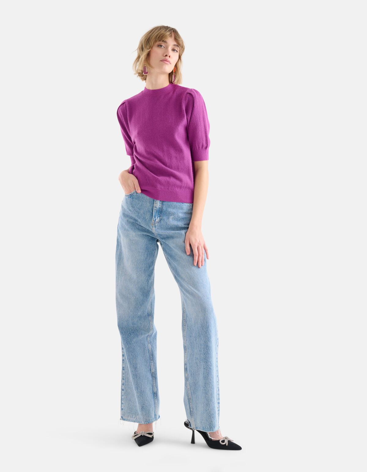 Stricktop mit Puffärmeln Dunkelviolett SHOEBY WOMEN