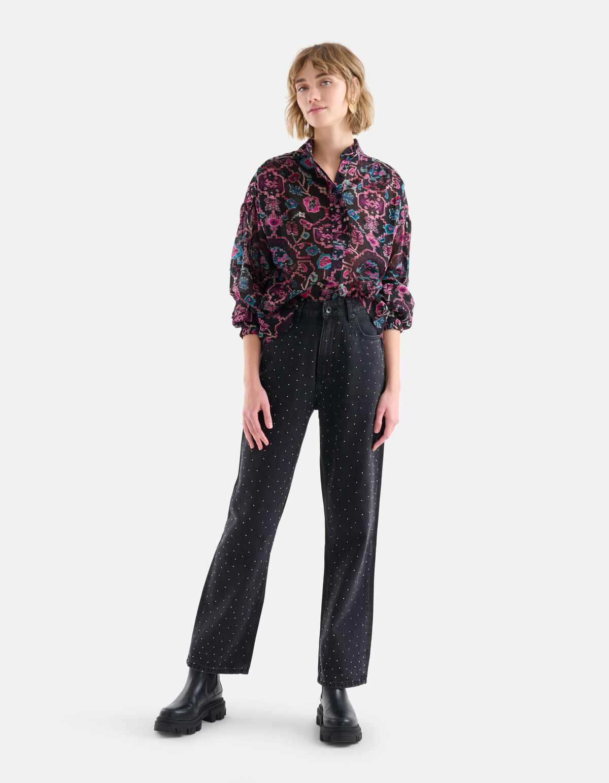 Bluse mit grafischem Druck Schwarz SHOEBY WOMEN
