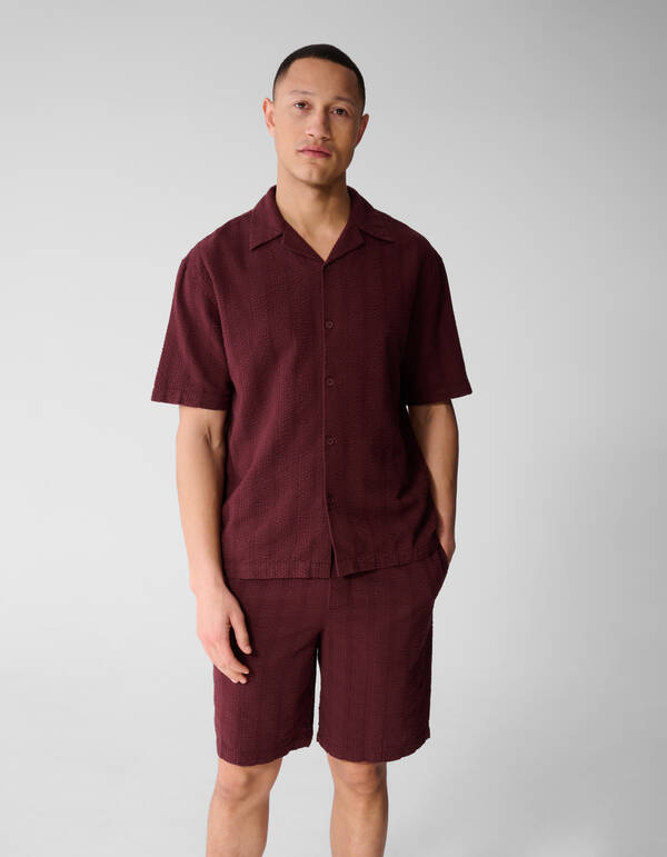 Seersucker-Streifenhemd Dunkelrot SHOEBY MEN