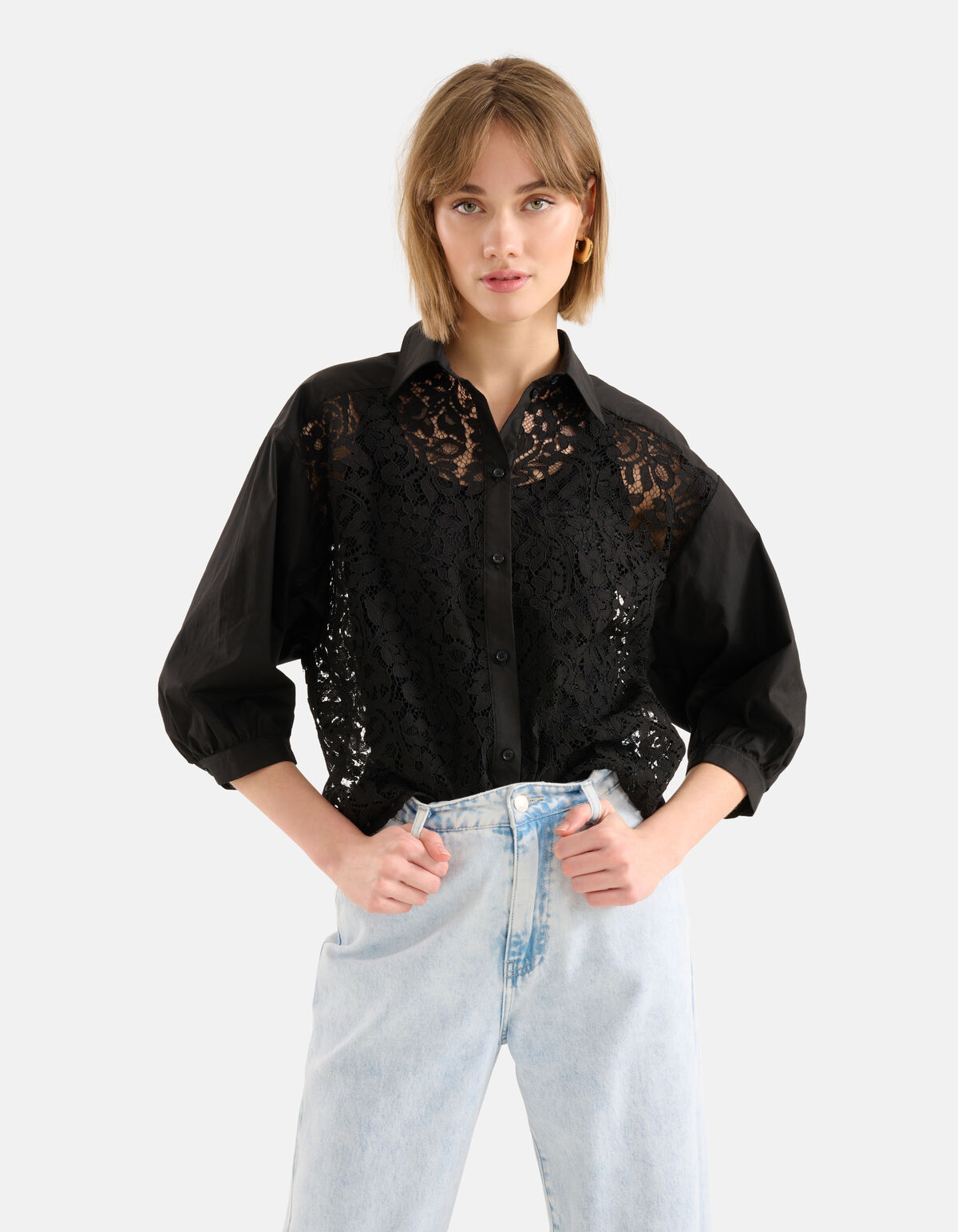 Bluse aus Spitzenpopeline Schwarz SHOEBY WOMEN