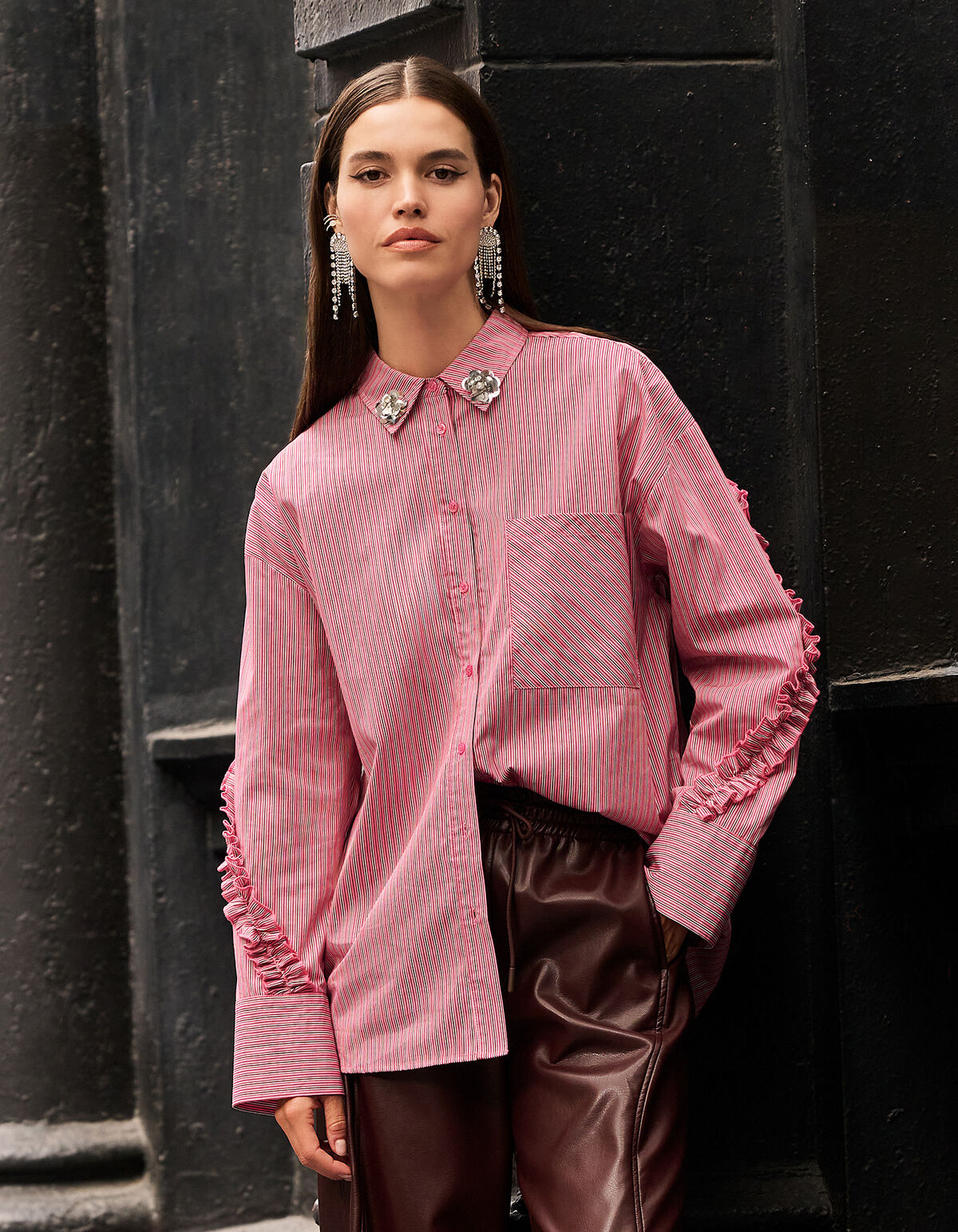 Oversized-Bluse mit Nadelstreifenmuster und Blumen SHOEBY WOMEN