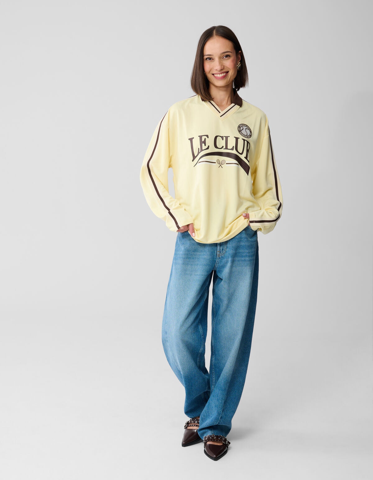 Oversized Baseball-Langarmtop Hellgelb SHOEBY WOMEN